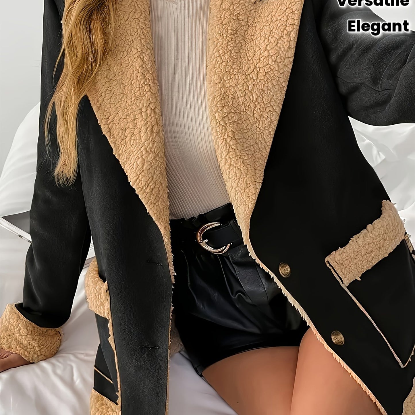 Coat Women’s Tailored Sherpa Collar with Contrast Trims