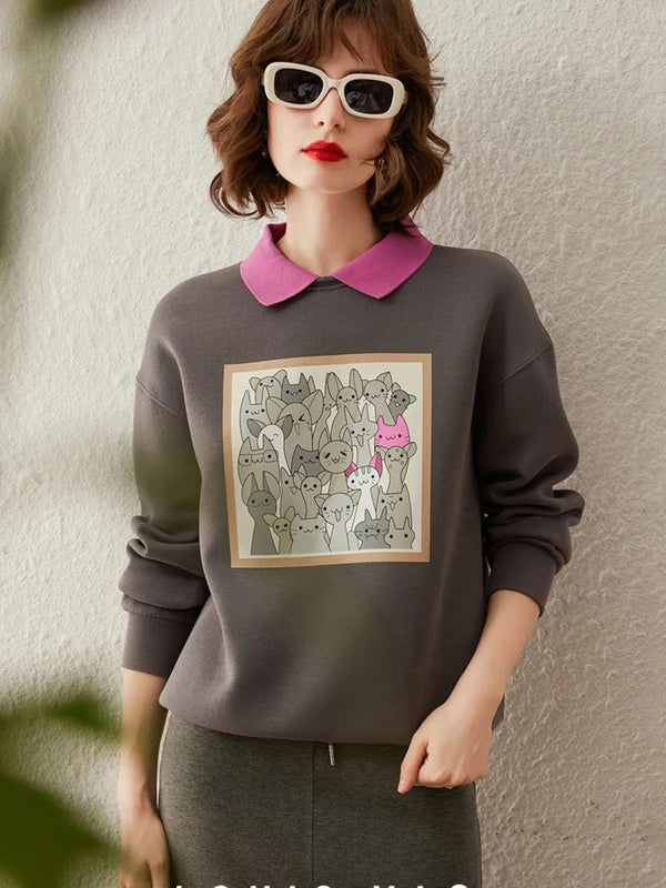Sweater Women Contrasting Collar Dropped-Sleeves Relaxed Fit