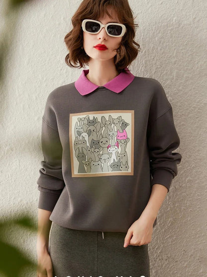 Sweater Women Contrasting Collar Dropped-Sleeves Relaxed Fit