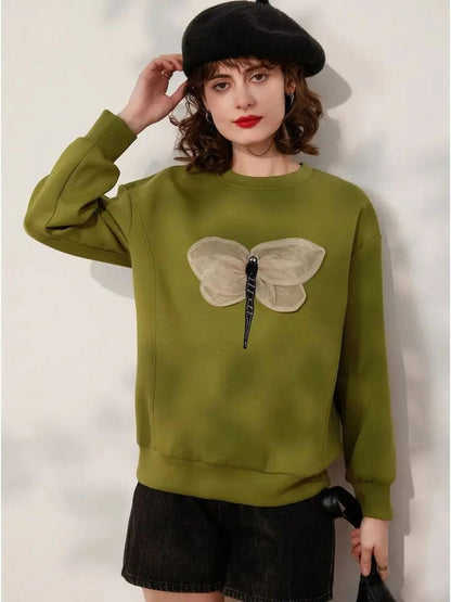 Sweater Women 3-D Dragonfly Detail Dropped-Shoulder Relaxed Fit