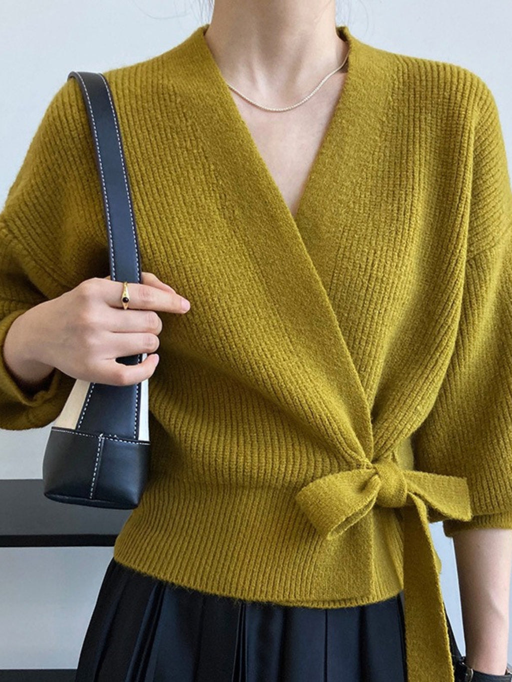 Top Women Wrap Sweater V-Neck Waist Tie