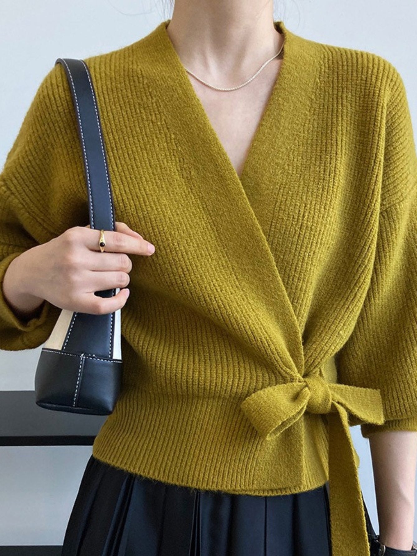 Top Women Wrap Sweater V-Neck Waist Tie