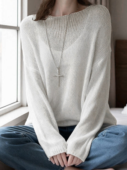 Sweater Women Loose Fit Crew Neck Textured Design