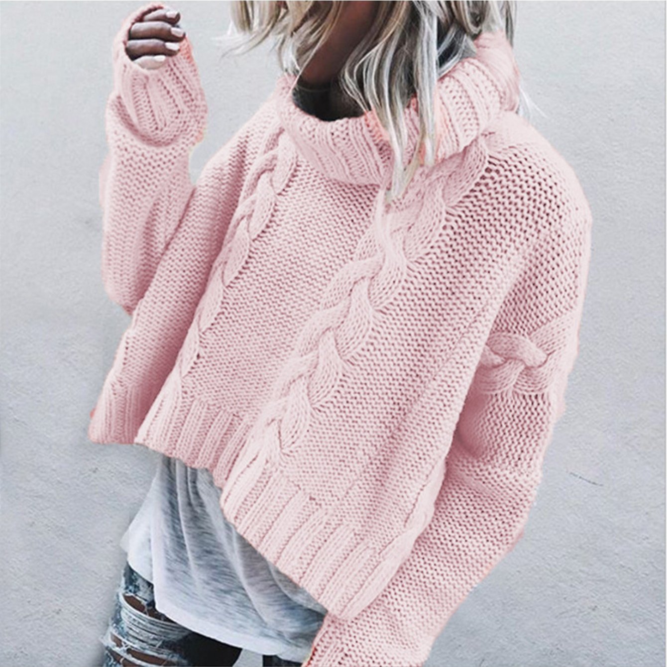 Sweater Women Cable Knit Cropped Turtleneck Style