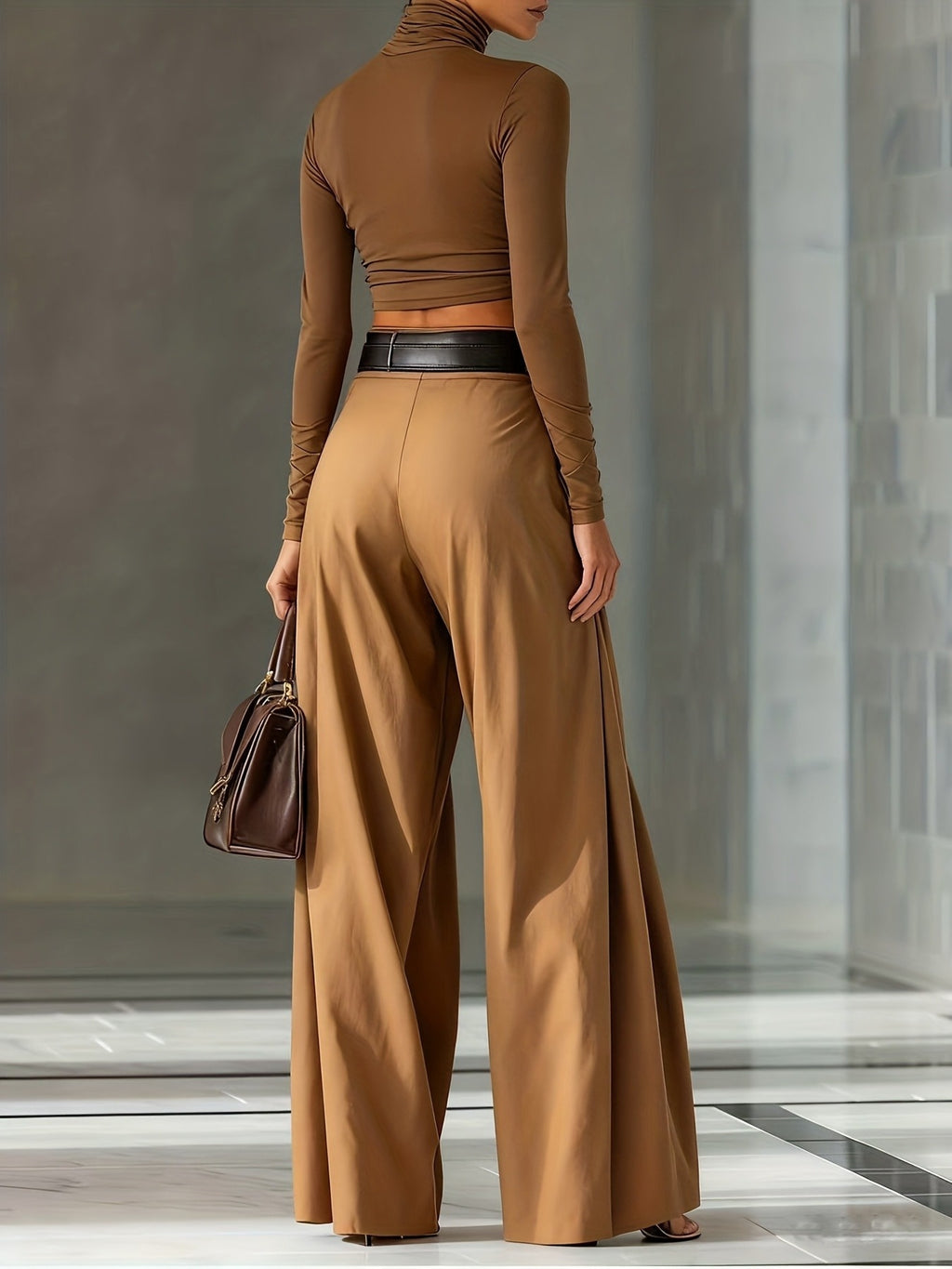 Pants Women Wide-Leg High-Rise Draped Fit