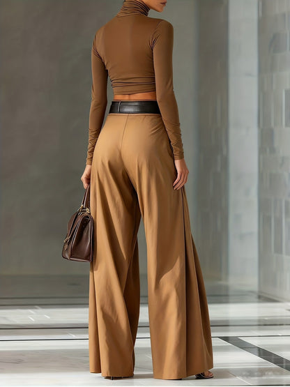 Pants Women Wide-Leg High-Rise Draped Fit