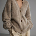 Sweater Women Oversized Off-Shoulder Fuzzy Button Design
