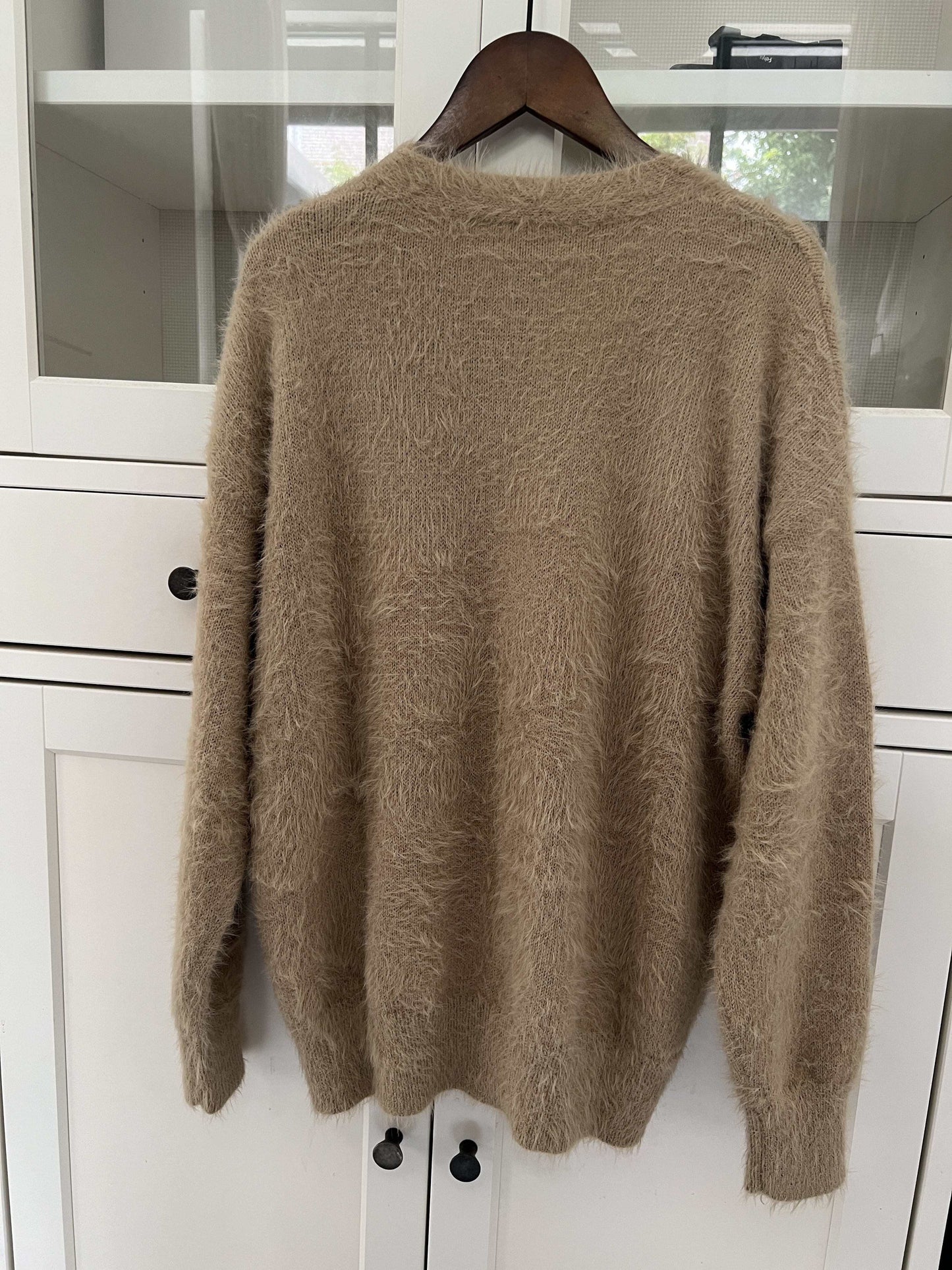 Sweater Women Oversized Off-Shoulder Fuzzy Button Design