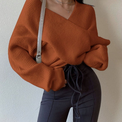 Sweater Women Oversized Off-Shoulder Wrap Design