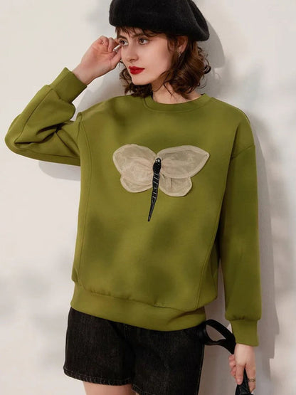 Sweater Women 3-D Dragonfly Detail Dropped-Shoulder Relaxed Fit