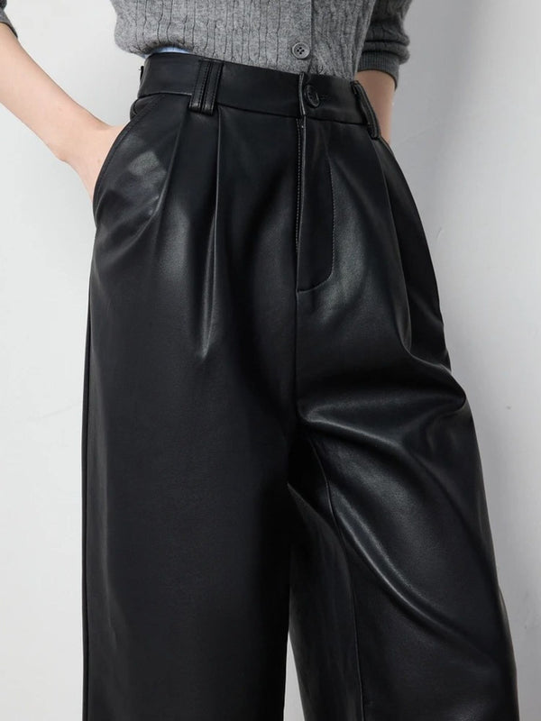 Trousers Women High-Waist Wide-Leg Full-Length