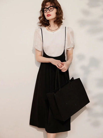 Dress Women Sleeved Blouse Layered Combo A-Line Suspender