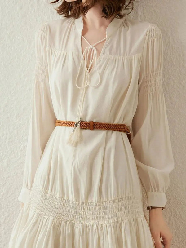 Dress Women V-Neck Smocked Waist A-Line Mini