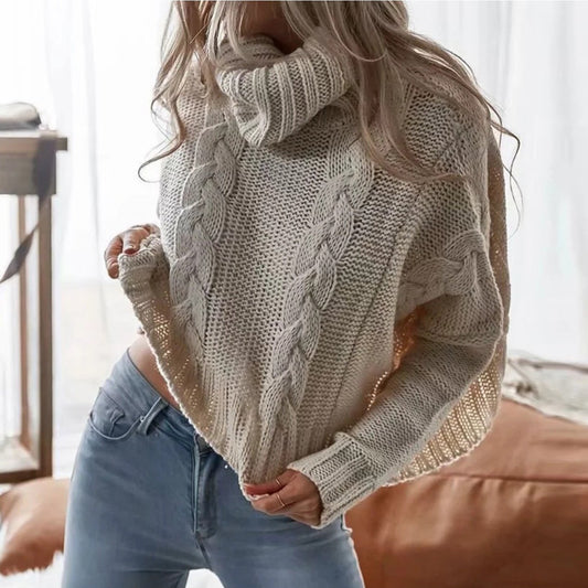 Sweater Women Cable Knit Cropped Turtleneck Style