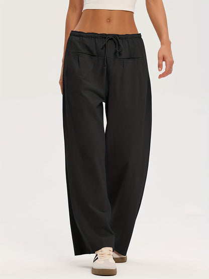 Pants Women Relaxed Wide-Leg Drawstring Style