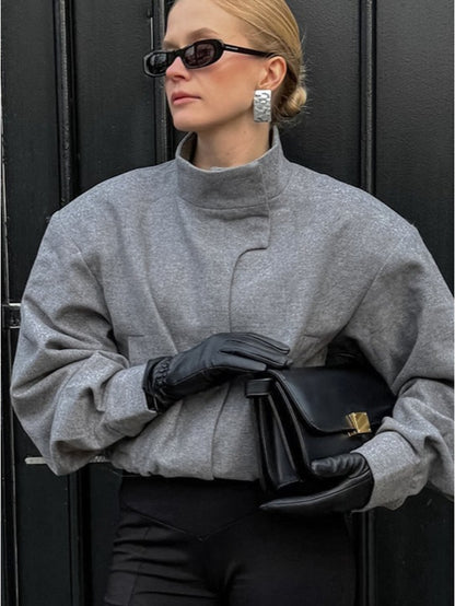 Jacket Women Structured Straight-Cut with High Collar