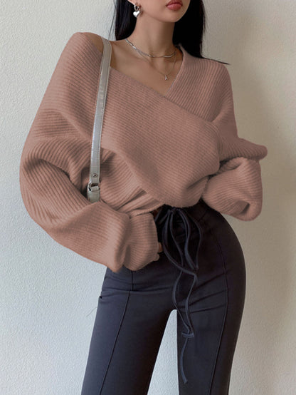 Sweater Women Oversized Off-Shoulder Wrap Design