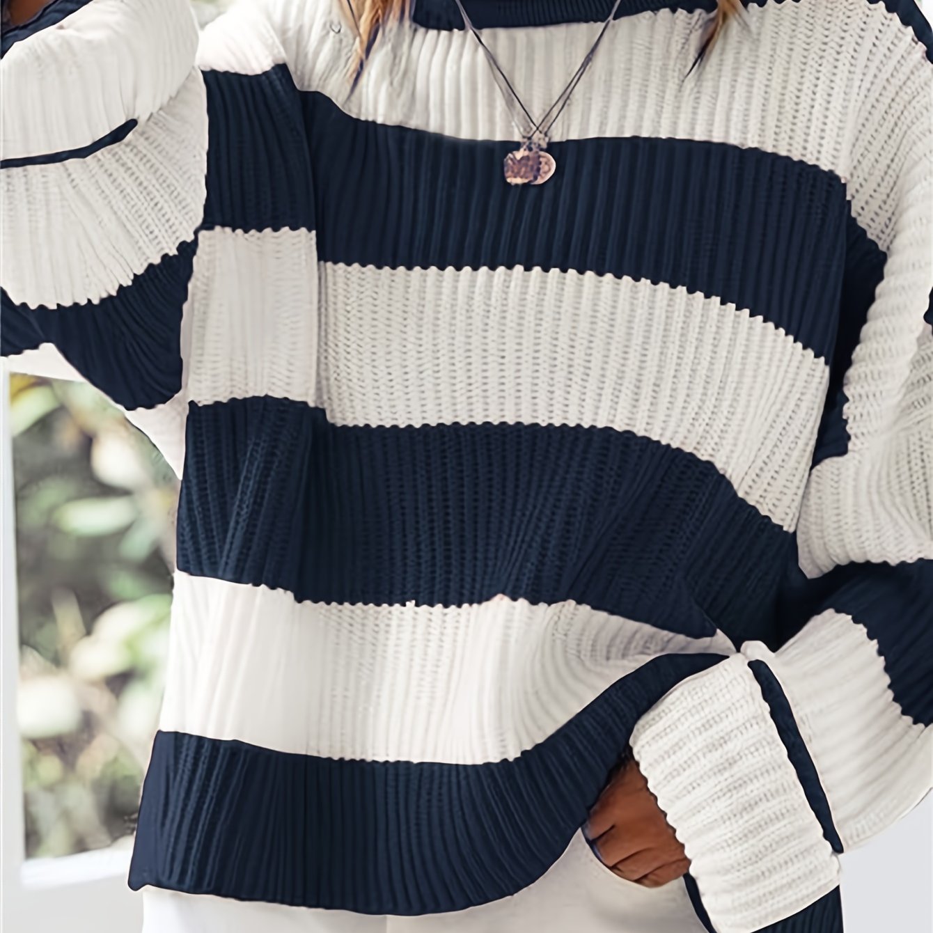 Sweater Women Striped Crew Neck Oversized Fit