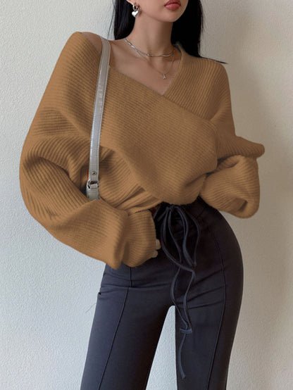 Sweater Women Oversized Off-Shoulder Wrap Design