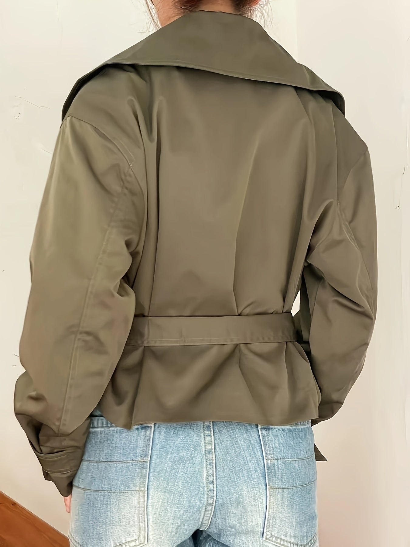 Trench Coat Women Cropped Double-Breasted Outerwear