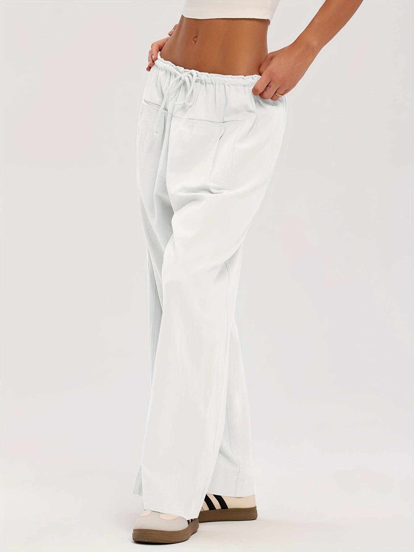Pants Women Relaxed Wide-Leg Drawstring Style