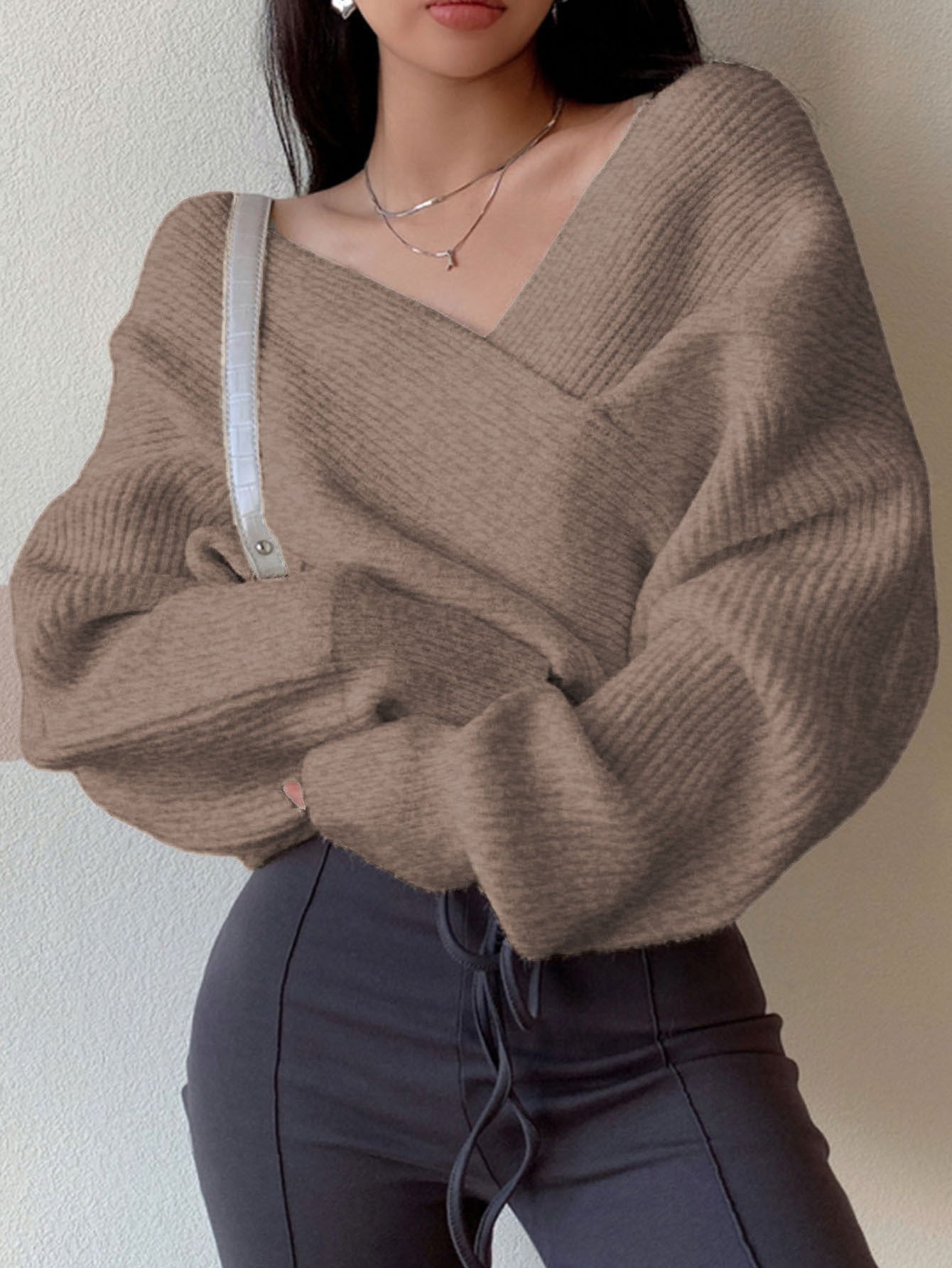 Sweater Women Oversized Off-Shoulder Wrap Design