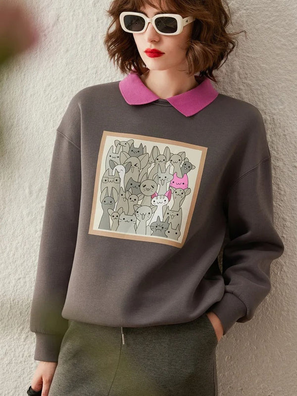 Sweater Women Contrasting Collar Dropped-Sleeves Relaxed Fit