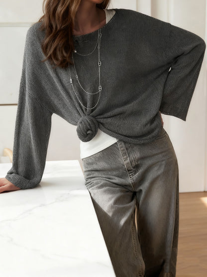 Sweater Women Loose Fit Crew Neck Textured Design
