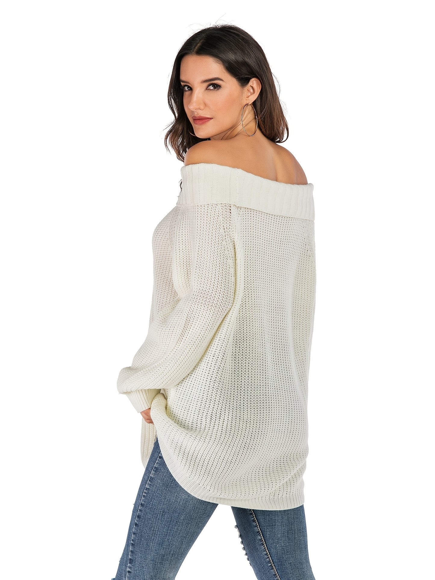 Sweater Women Oversized Off-Shoulder Textured Design