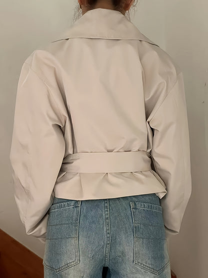 Trench Coat Women Cropped Double-Breasted Outerwear