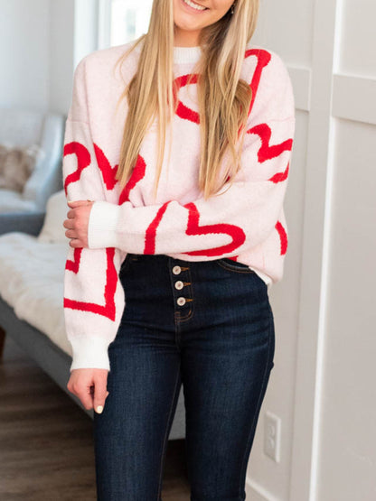 Sweater Women Crew Neck Oversized Heart Design