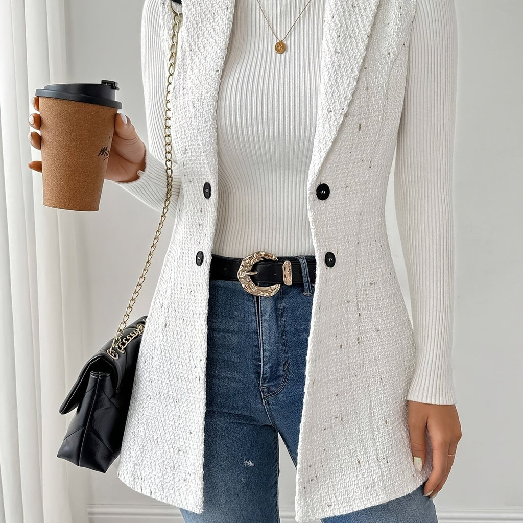 Blazer Women’s Tailored Button-Front Mid-Thigh Blazer