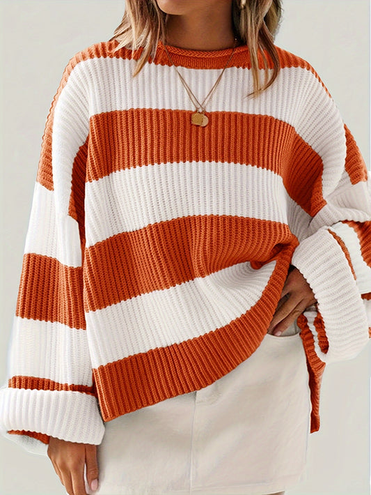 Sweater Women Striped Crew Neck Oversized Fit
