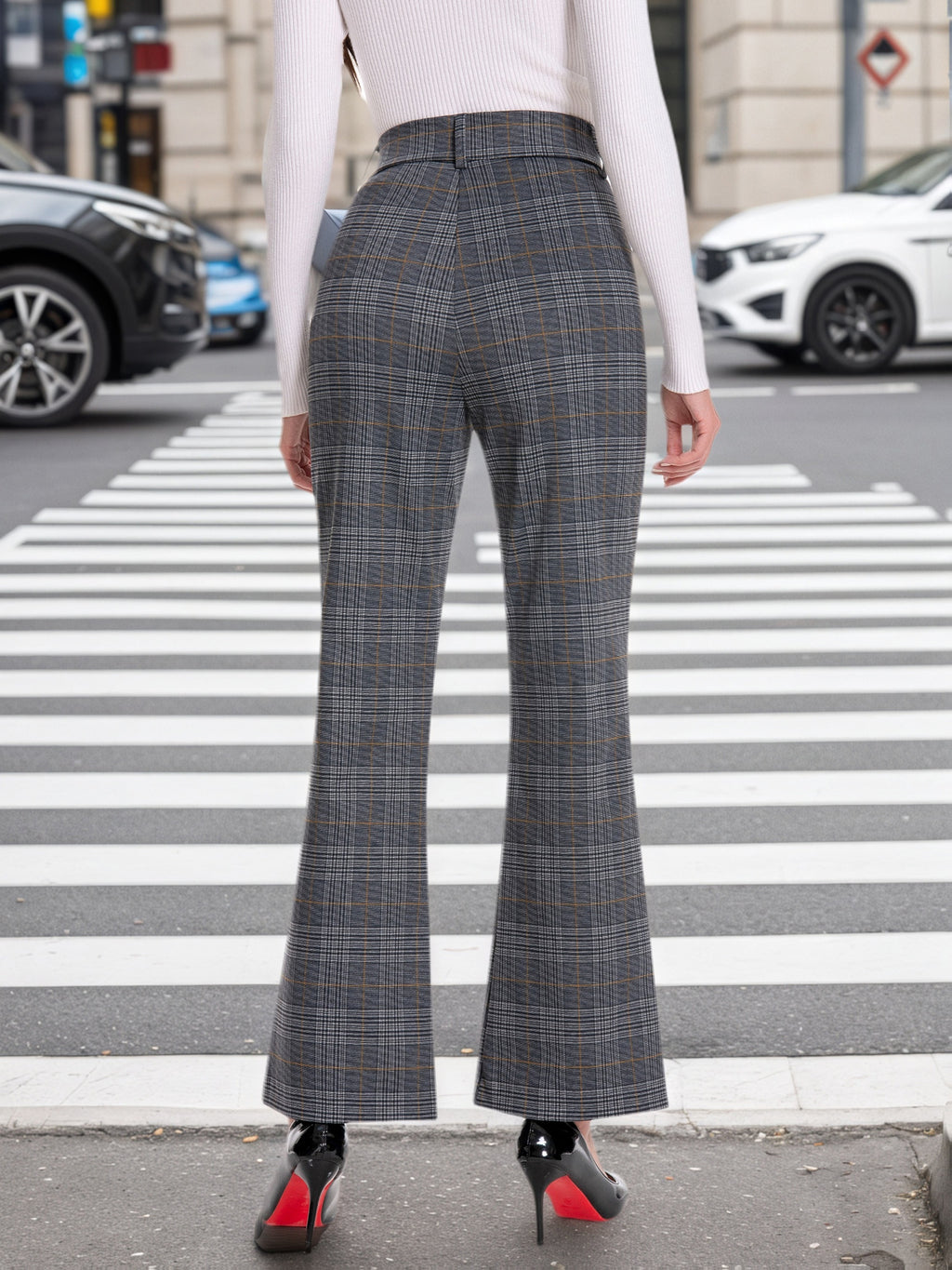 Pants Women Flared High-Rise Tie Waist Design