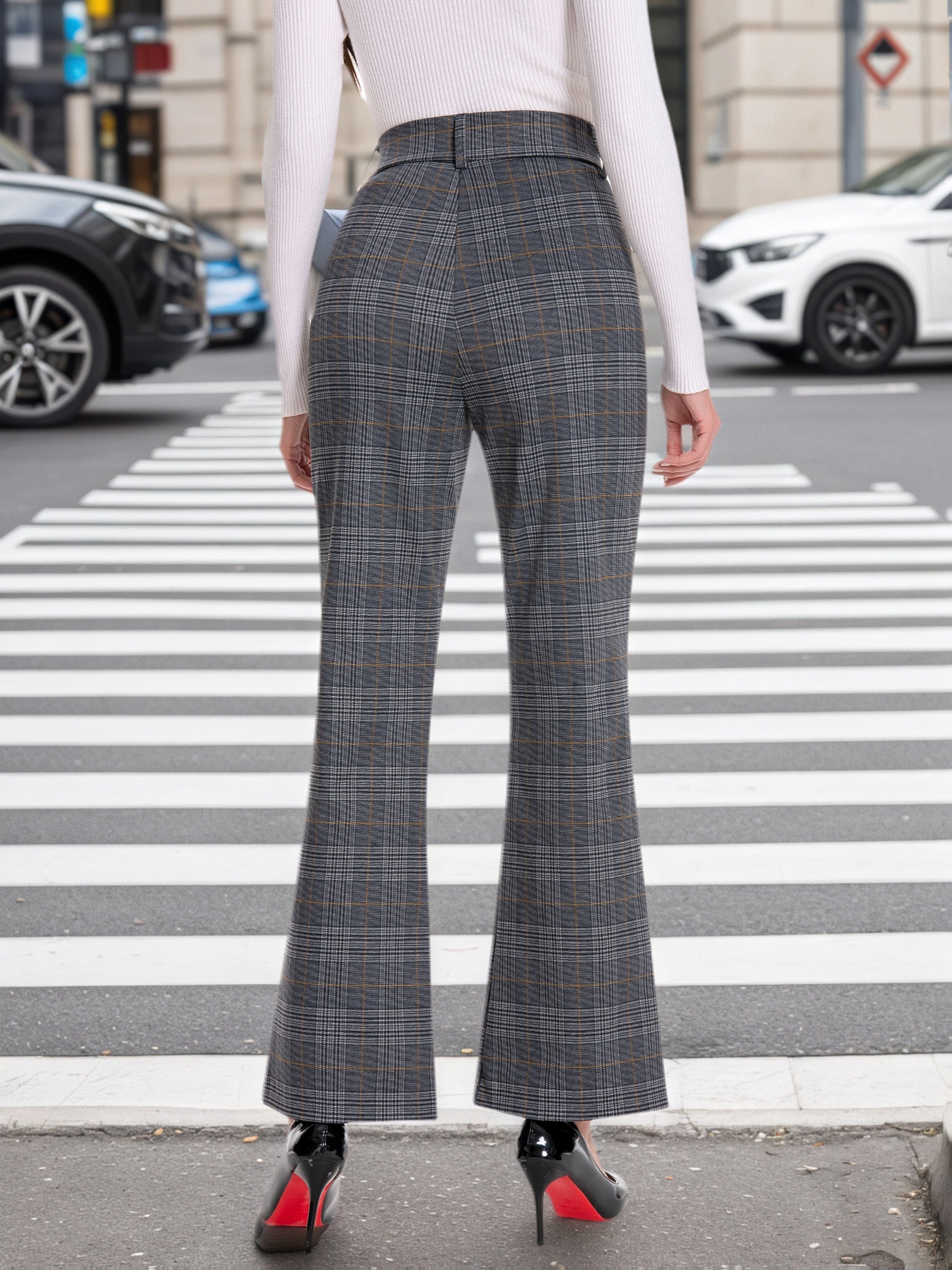 Pants Women Flared High-Rise Tie Waist Design