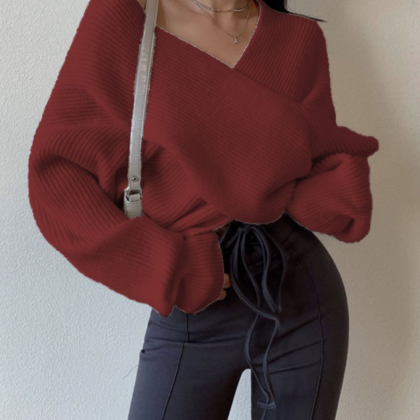 Sweater Women Oversized Off-Shoulder Wrap Design