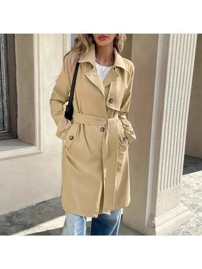 Trench Coat Women Long Button-Front Outerwear