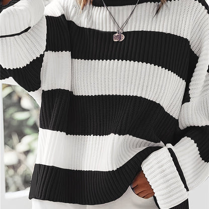 Sweater Women Striped Crew Neck Oversized Fit