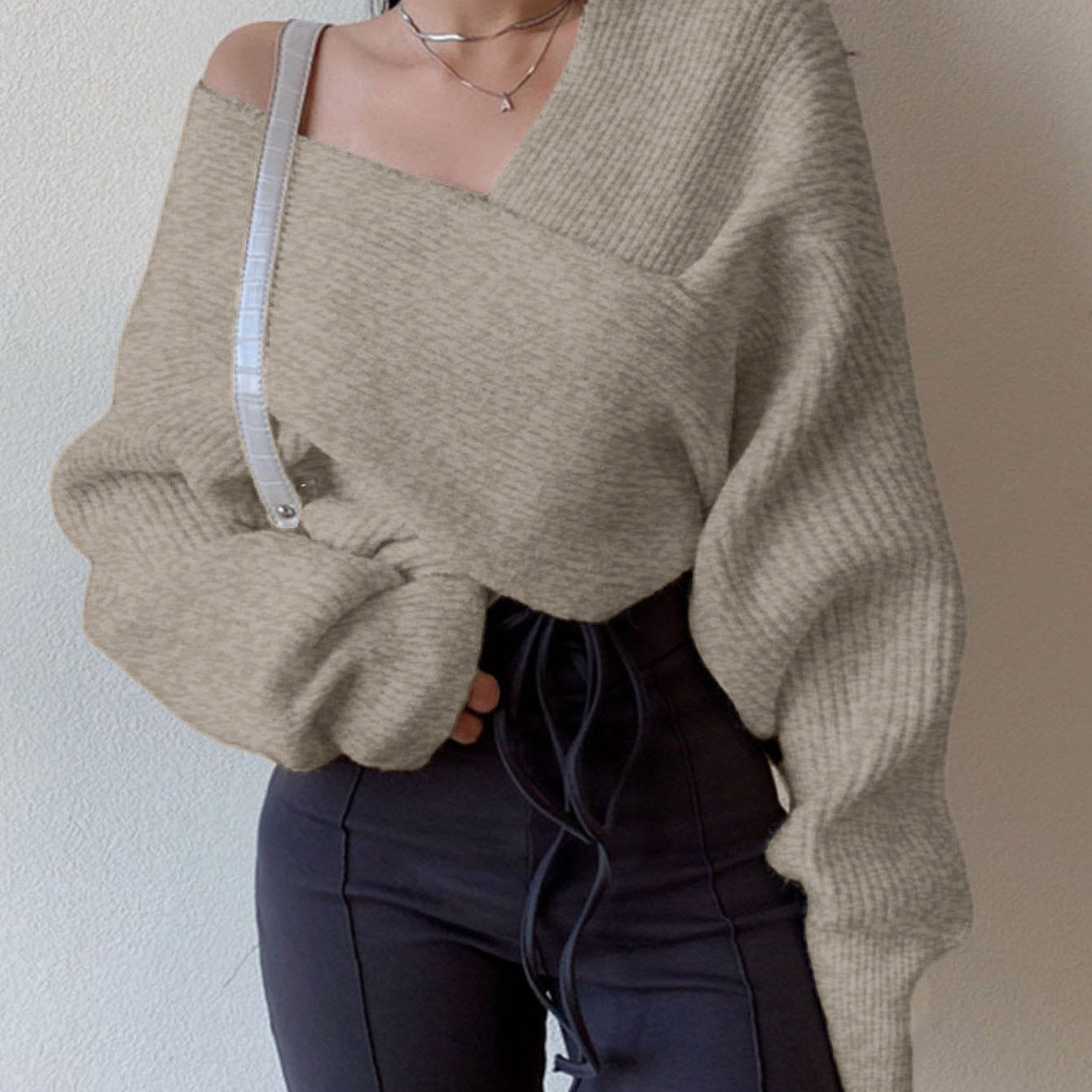 Sweater Women Oversized Off-Shoulder Wrap Design