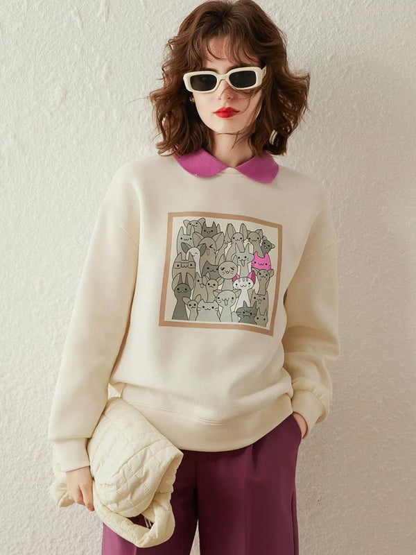 Sweater Women Contrasting Collar Dropped-Sleeves Relaxed Fit