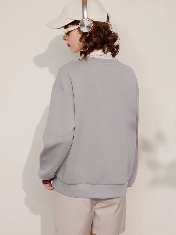 Sweater Women Layered-Look Folded Collar Relaxed Fit