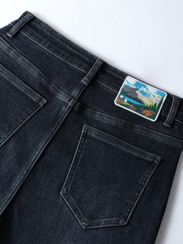 Trousers Women High-Waist Straight-Leg Ankle Length Embroidered