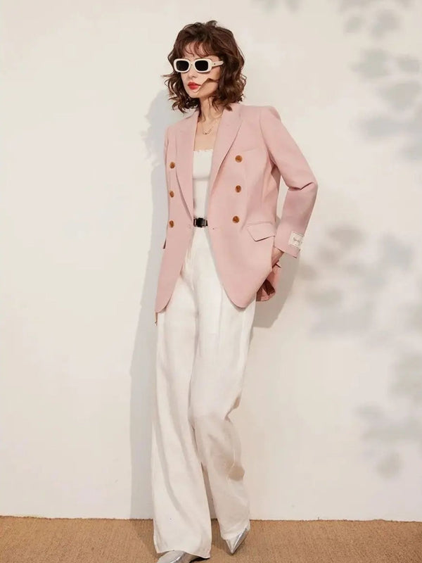 Blazer Women Tailored Fit Double-Breasted Button Front