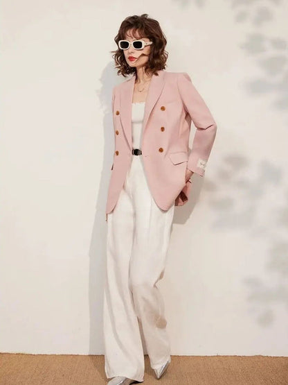 Blazer Women Tailored Fit Double-Breasted Button Front