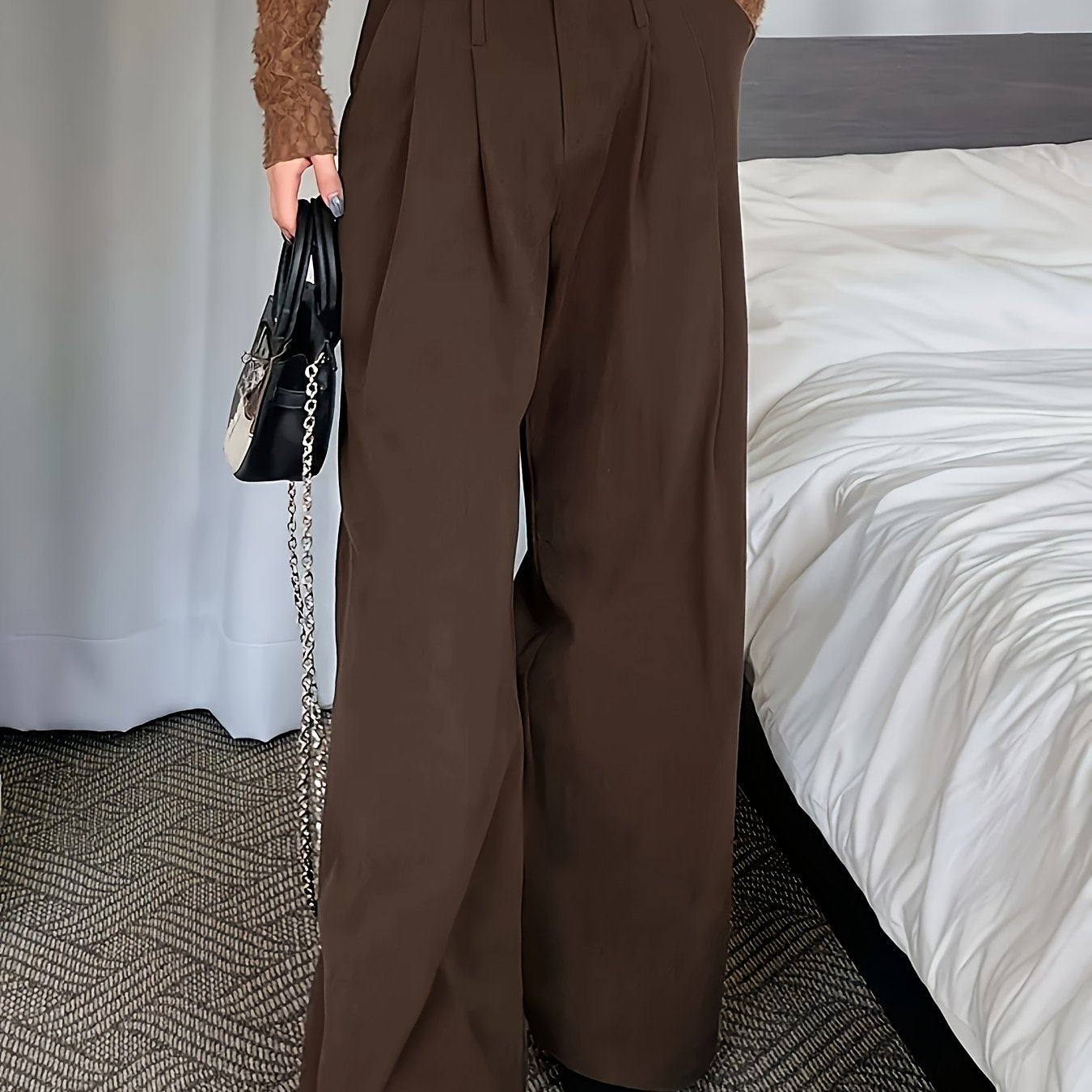 Trousers Women High-Waisted Pleated Wide-Leg Style