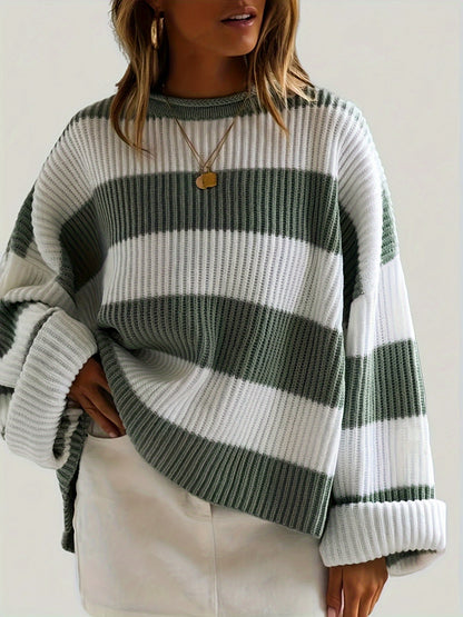Sweater Women Striped Crew Neck Oversized Fit