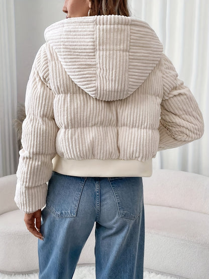 Jacket Women Padded Cropped Hooded Jacket with Zip Closure