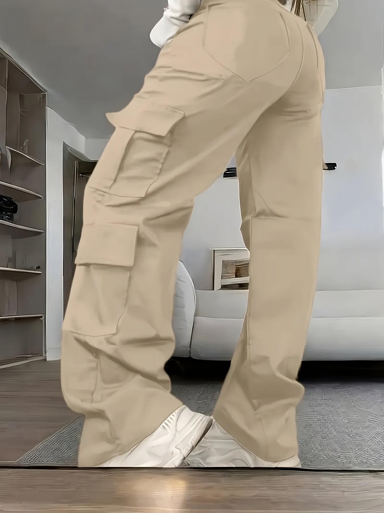 Cargo Pants Women High-Rise Straight-Leg with Pockets