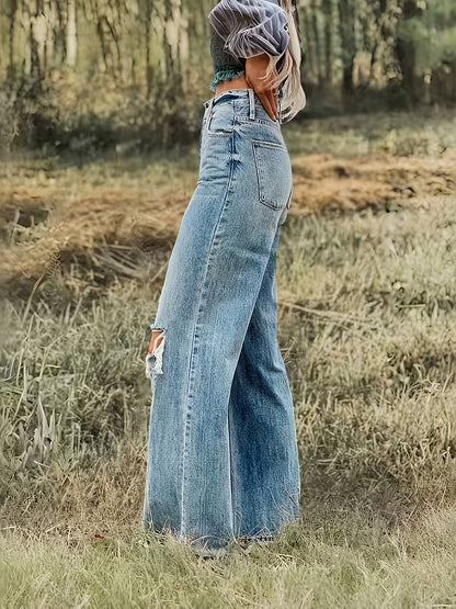 Jeans Women Wide-Leg High-Rise Distressed Style