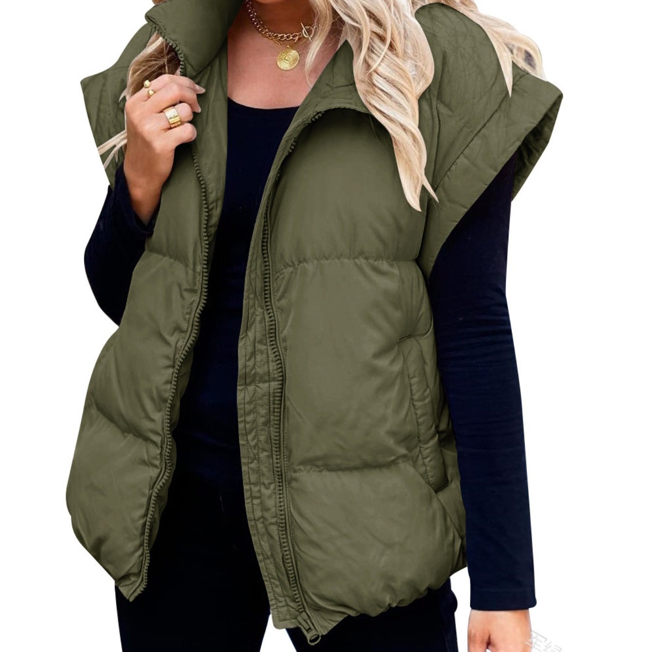 Vest Women Sleeveless Puffer Vest with High Collar